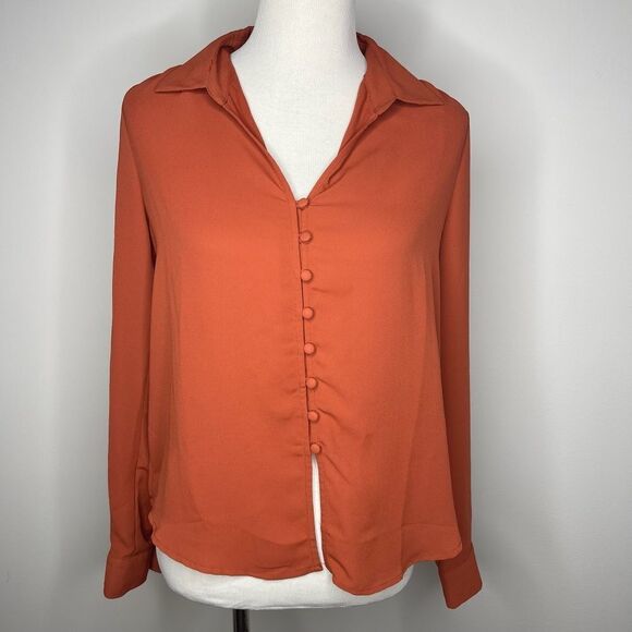 Forever 21- Rust Button Down Long Sleeve Blouse - Picture 1 of 3